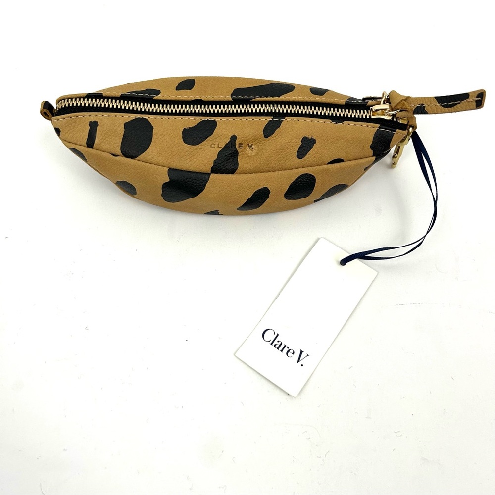 NEW Clare V. Le Banane Leather Clutch Yellow Purse Spotted Jaguar Banana